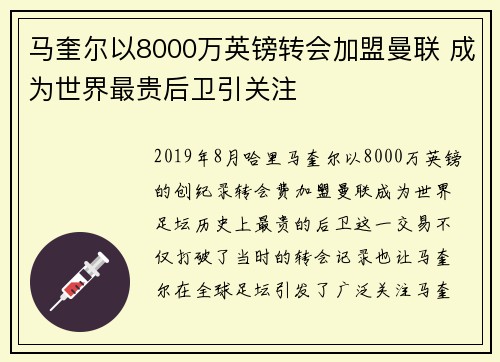 马奎尔以8000万英镑转会加盟曼联 成为世界最贵后卫引关注 马奎尔以8000万英镑转会加盟曼联 成为世界最贵后卫引关注
